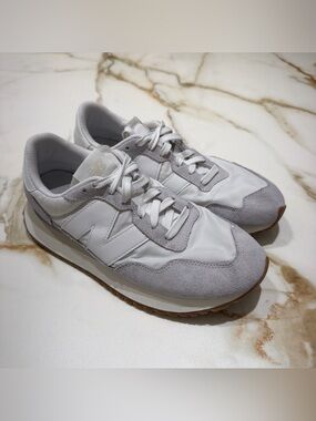 New Balance Gray and White Retro Runner Sneakers